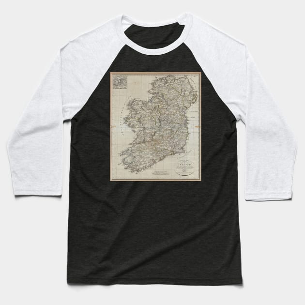 Vintage Map of Ireland (1804) Baseball T-Shirt by Bravuramedia